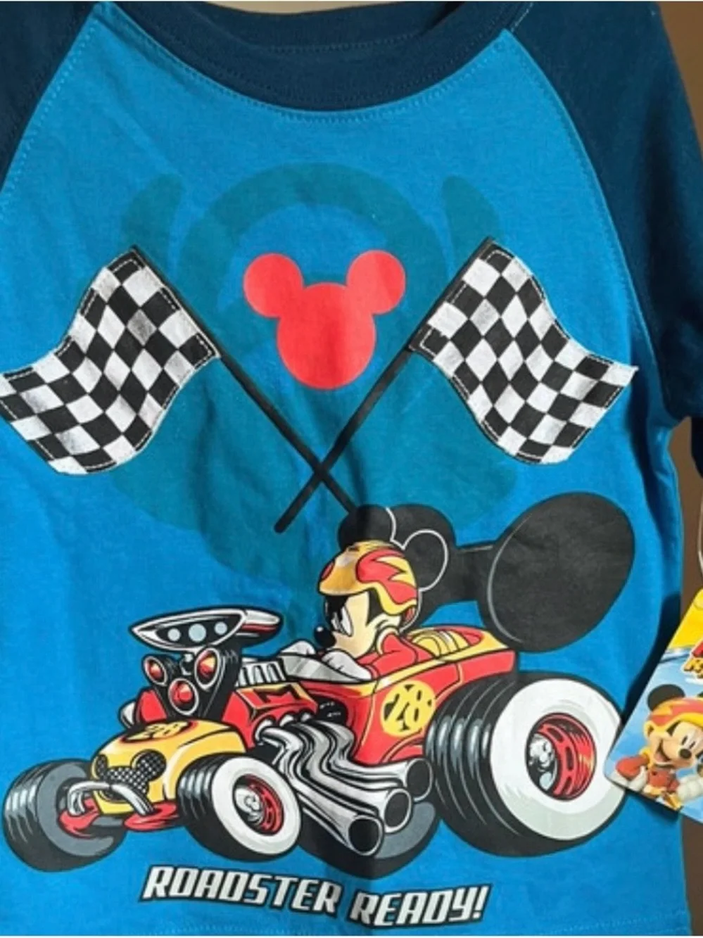 Mickey Mouse Roadster Racer Racing Car Checkered Flag T-Shirt 2T